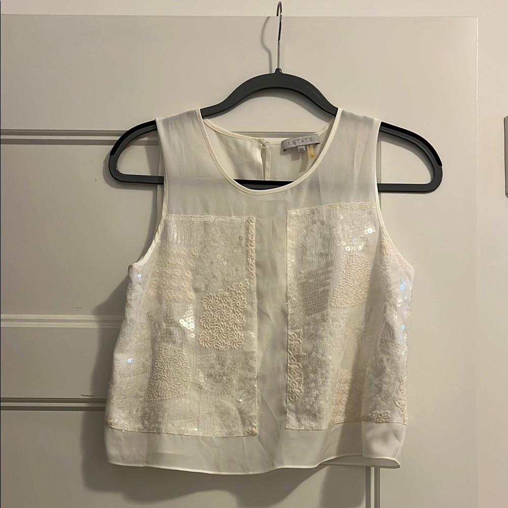 STATE Cream Sequin Boxy Tank Top